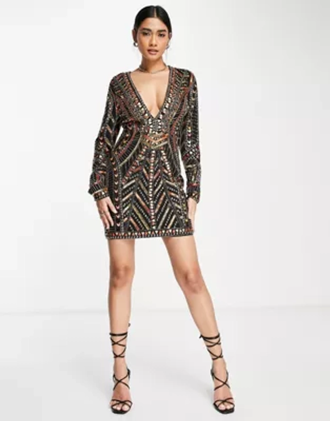 ASOS DESIGN plunge structured mini dress with panelled embellishment | ASOS