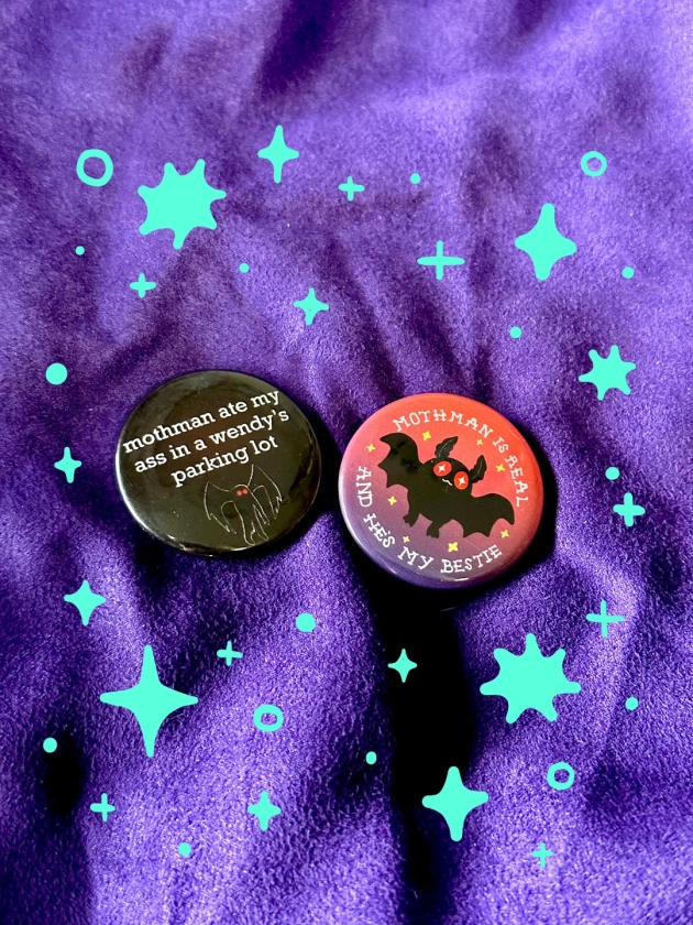 mothman 1.5" pinback buttons | cryptid buttons