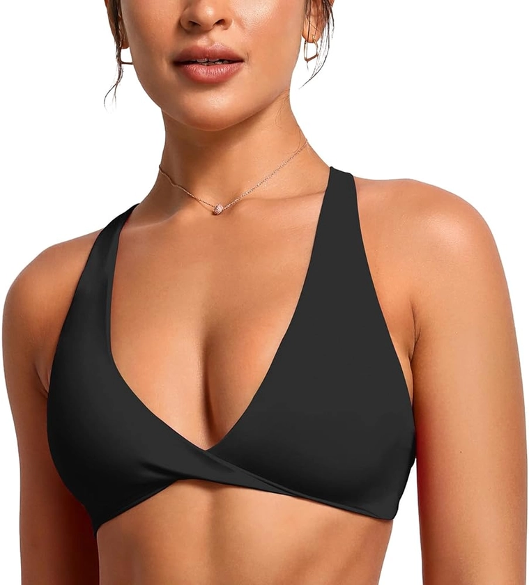 VANTONIA Womens Butterluxe Twist Front Sports Bra Deep V-Neck Crop Top Strappy Cross Back Bra with Nipple Covers-Vivi Bra