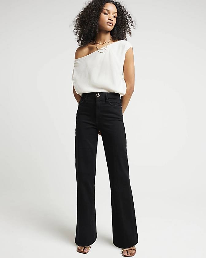 Black High Waisted Wide Leg Jeans | River Island