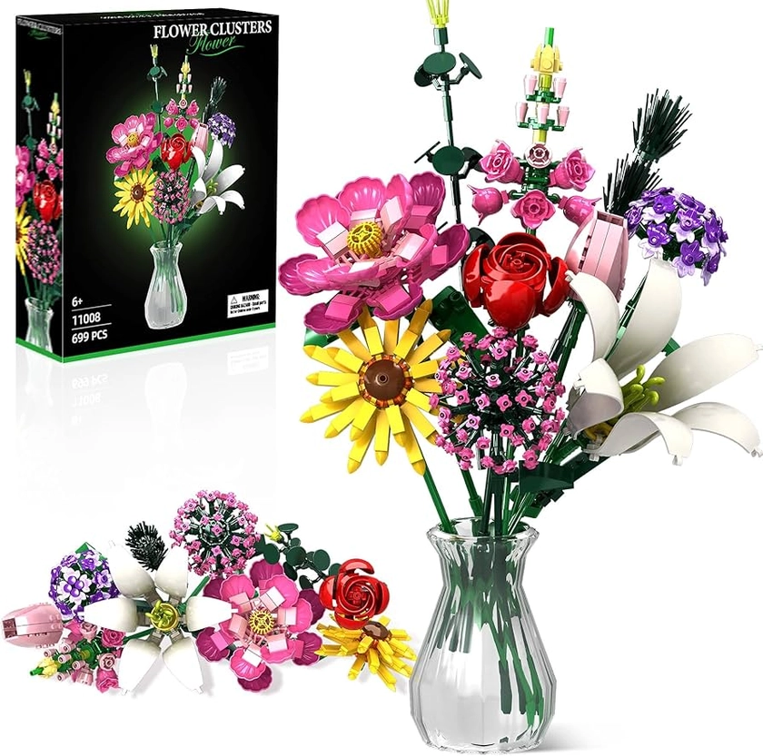 Flowers Bouquet Building Set, Creative DIY Flower Botanical Collection Building Toys Home Office Creative Decoration, Valentine Day, Birthday, Christmas for Kids, Adults - 699Pcs : Amazon.co.uk: Toys & Games