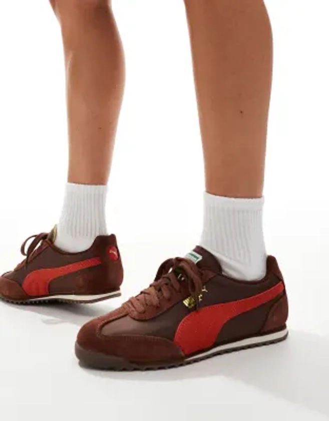 PUMA Arizona Nylon sneakers in brown and red | ASOS