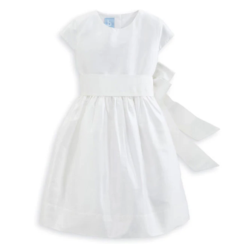 Taffeta Party Dress - White w/ White Sash