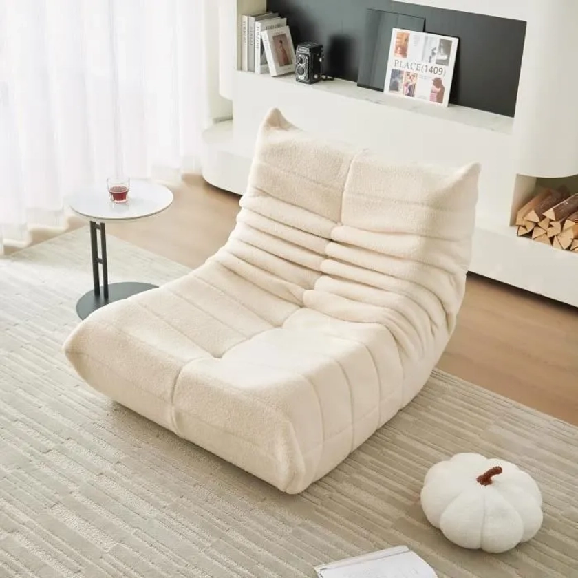 Fauteuil paresseux en Teddy Fabirc Grand Confort Inclinaison Dossier Beige