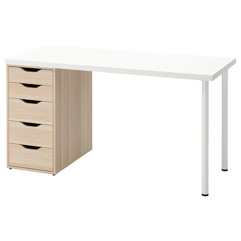 LAGKAPTEN / ALEX bureau, blanc/effet chêne blanchi, 140x60 cm - IKEA