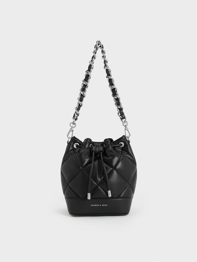 Noir Lin Quilted Bucket Bag | CHARLES & KEITH