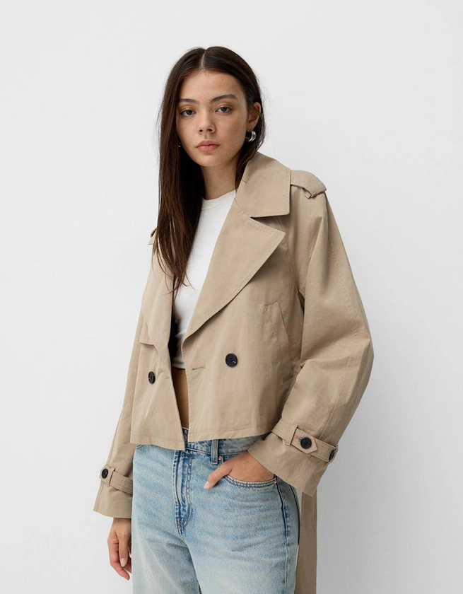 Manteau trench court ceinture