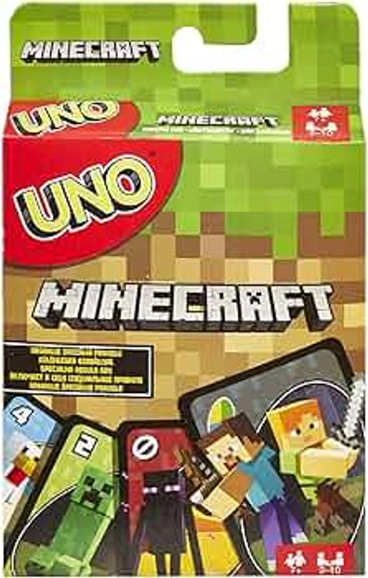 Mattel Games UNO Minecraft, Collectible Card Deck with 112 Cards, Card Game for Family Game Night, Use as Travel Game, Engaging Gift for Kids, 2 to 10 Players, Ages 7 and Up, FPD61