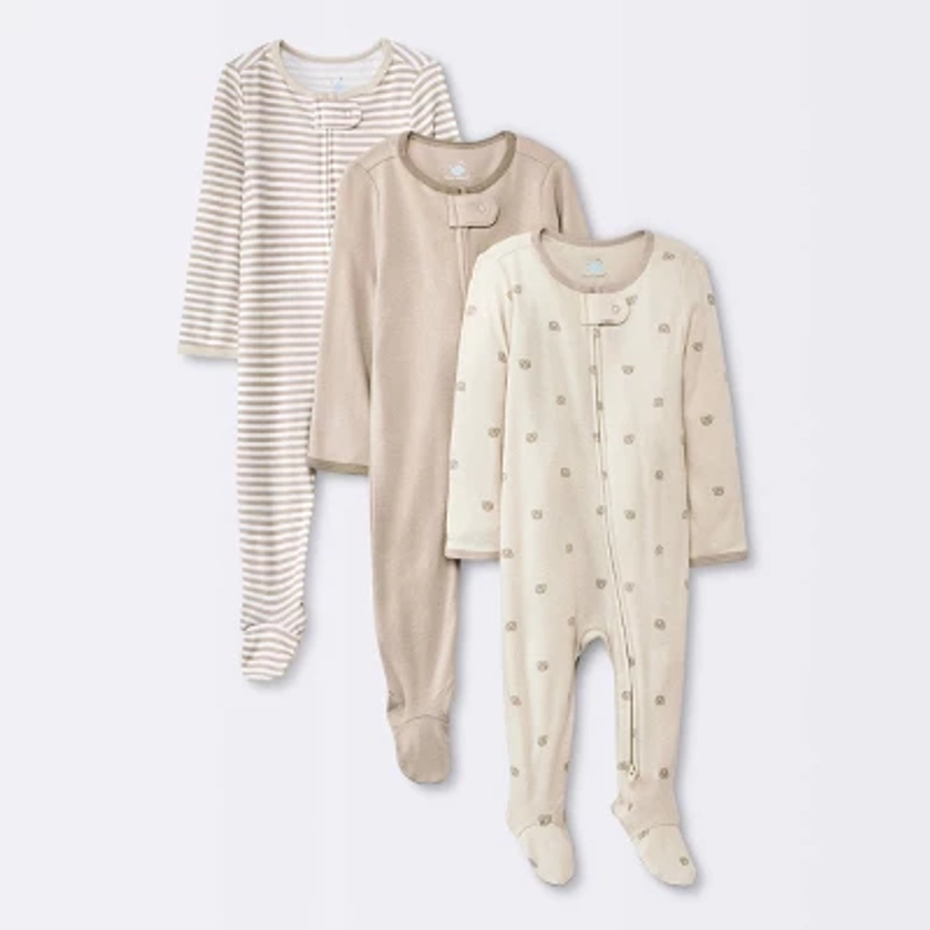 Baby 3pk Pretzels Cotton Sleep N' Play - Cloud Island™ Khaki Newborn