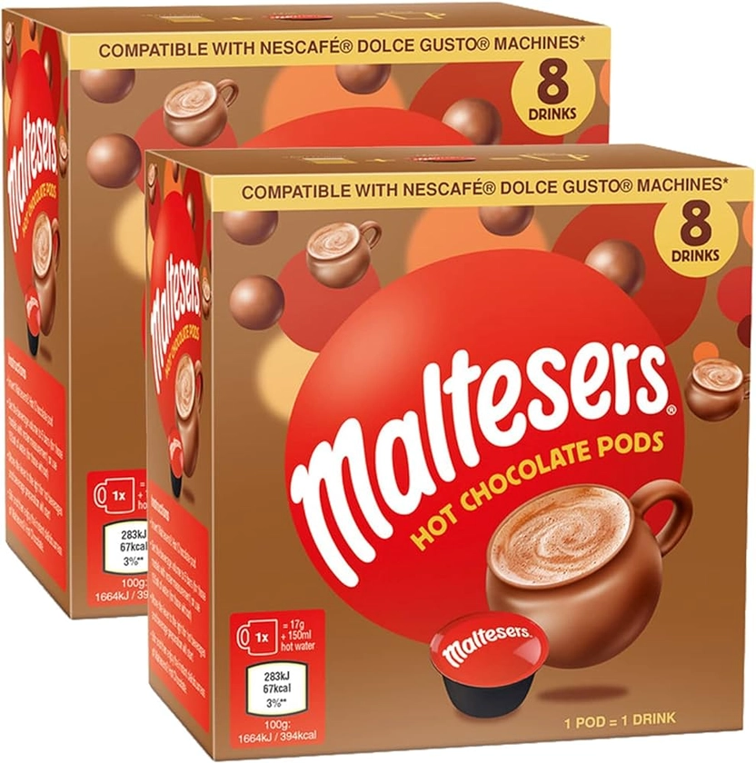 cafféluxe Maltesers Hot Chocolate Pods | 16 pods/servings| Dolce Gusto Compatible Pods - 16 (8x2) : Amazon.co.uk: Grocery