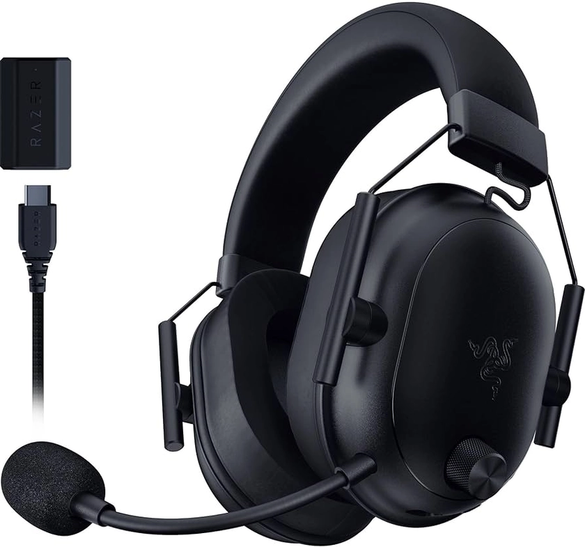 Razer BlackShark V2 HyperSpeed Wireless Gaming Headset: 280g Lightweight - THX Spatial Audio - Bendable Mic - 50mm Drivers - 2.4GHz, Bluetooth or USB - 70 Hr Battery w/USB Type C Charging - Black