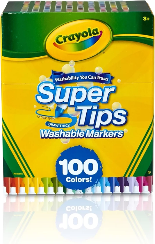 Crayola - Kit de 100 Feutres Lavables, Pointe Conique pour Traits Fins et Épais, Assortiment de Couleurs - Âge Conseillé: à Partir de 3 Ans