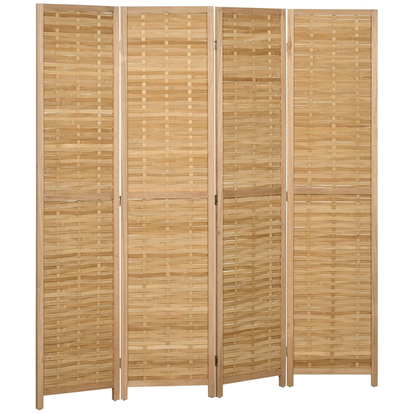 Paravent intérieur pliable 4 panneaux bois bambou