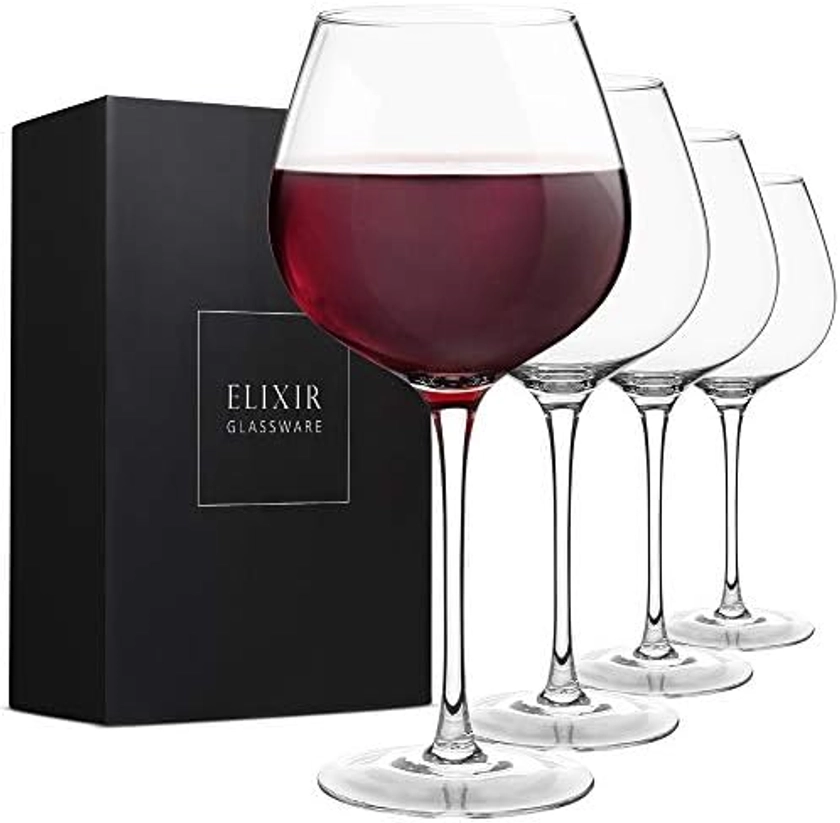 Red Wine Glasses – Large Wine Glasses, Hand Blown – Set of 4 Long Stem Wine Glasses, Premium Crystal – Wine Tasting, Wedding, Anniversary, Christmas – 22 oz, Clear