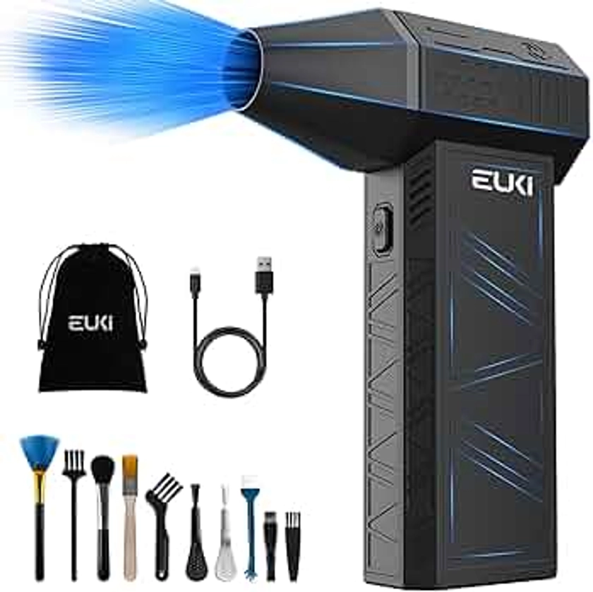 EUKI Compressed Air Duster-150000RPM Electric Air Duster, Cordless Rechargeable High-Speed Air Blower, 3-Gear Adjustable Jet Dry Blower for Keyboard, PC, Car, Air Bed and Home Cleaning, Black (X3)