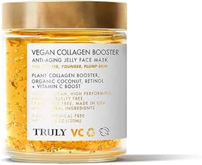 Truly Beauty Vegan Collagen Booster Anti-Aging Jelly Face Mask - Anti-Aging Face Mask For Tighter Skin, Softens Fine Lines & Wrinkles, Fades Age Spots and Discoloration - 4 Fl. Oz