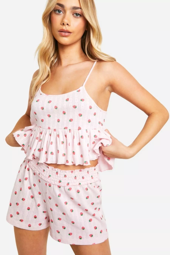 Strawberry Pointelle Cami Pj Short Set 