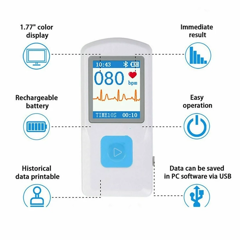 CONTEC-Monitor portátil de mano, dispositivo médico de medición rápida, ECG, EKG, PM10, ritmo cardíaco, LCD, Bluetooth - AliExpress