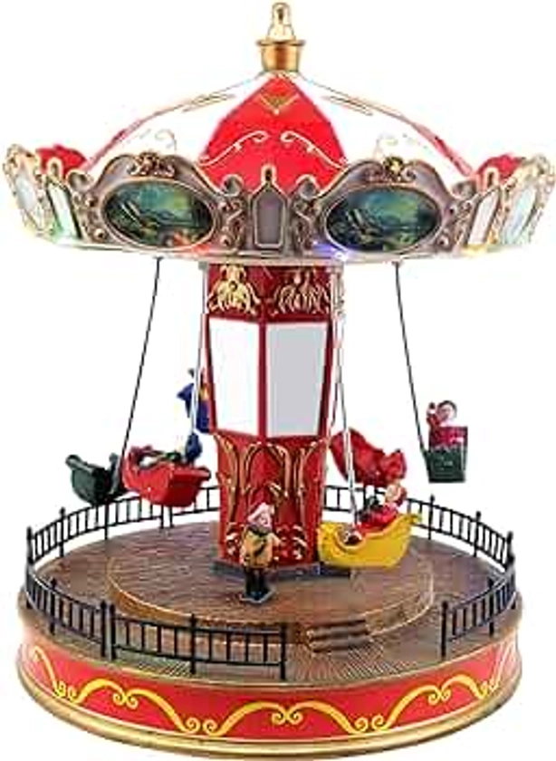 Musical Christmas Carousel - Animated Pre-lit Musical Carnival Snow Village - Perfect Addition to Your Christmas Indoor Decorations & Christmas Village Displays