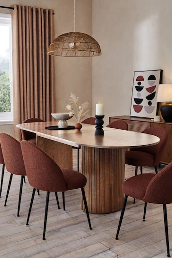 Dark Natural Conway Round 6 to 8 Seater Extending Oak Veneer Dining Table