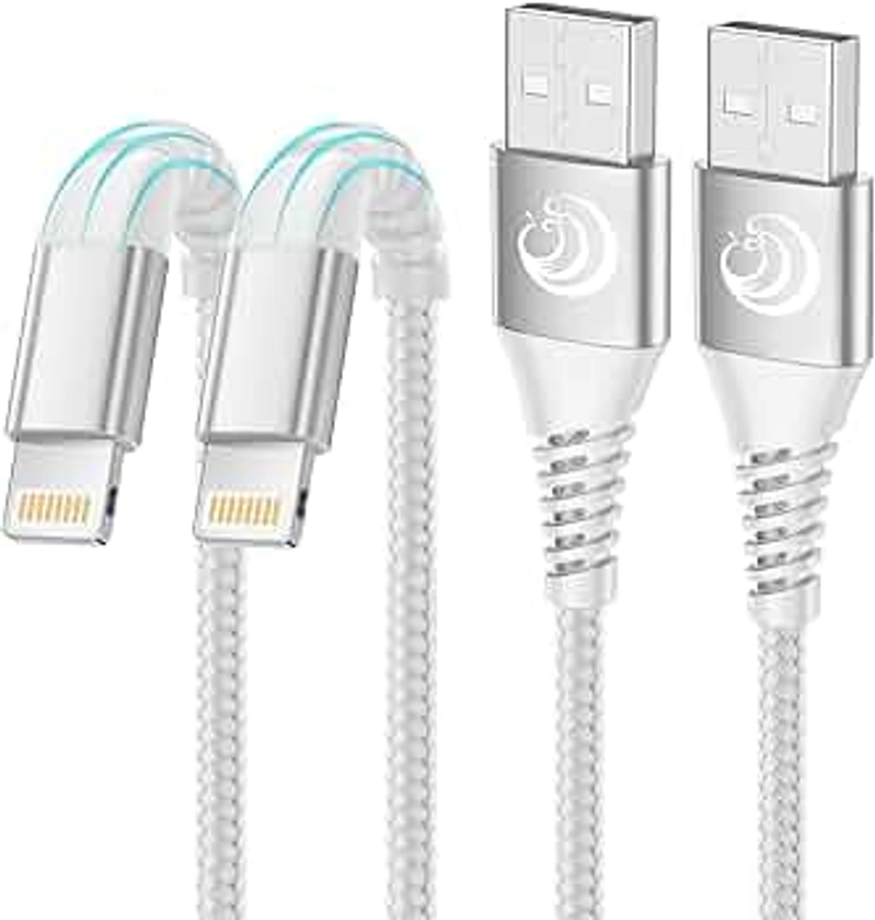 Yosou Câble iPhone [1m+1m/Lot de 2] Cable Chargeur iPhone Certifié MFi Câble Lightning avec Connecteur Résistant Fil Charge Rapide Compatible avec iPhone 14/13/12/11/Pro Max/XS/XR/X/8/7/6s/6/SE,iPad