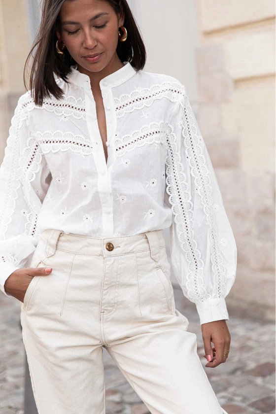 chemise broderie blanche manches longues