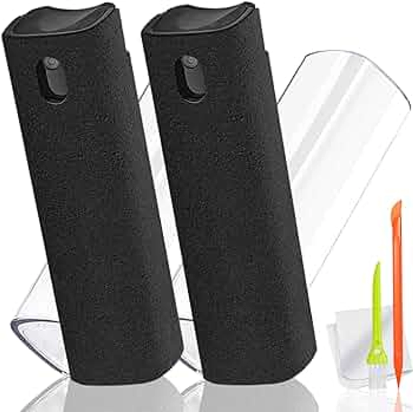 Screen Cleaner 2 Pack, Mobile Phone Screen Wipe, Laptop Cleaning Electronic Kit for Airpods, Car, iPhone, iPad, MacBook, Tablet, Monitor,Lens, TV with Cloth, Brush and Pen - Black Black