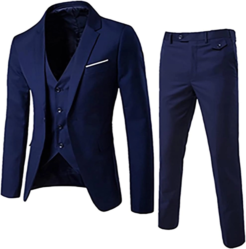 Men's 3-Piece Set Slim Fit Suit One Button Blazer Dress Business Wedding Party Jacket Vest & Pants Solid Color Formal Single Breasted Blazer Suits