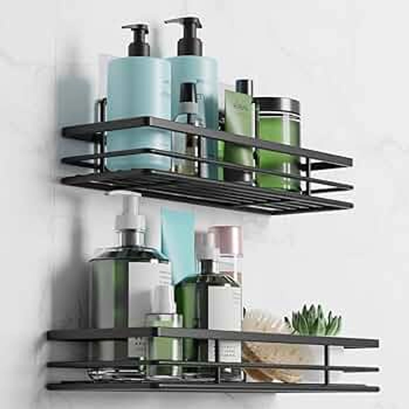 saffruff Shower Caddy Bathroom Shelf Organiser - Storage Rack Black 2Pack Bathroom Accessory Shower Holder with Adhesive 11.8 x 4.3in