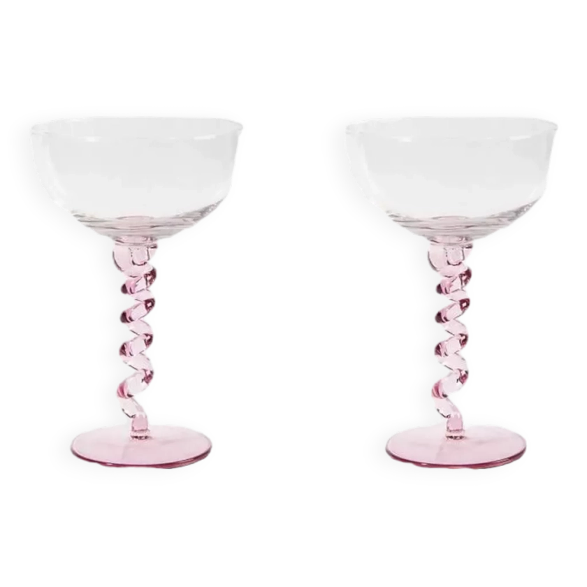 Paire de coupes de champagne en spirale en rose