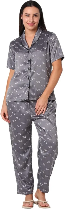 Buy Smarty Pants Women's Silk Satin Grey Color Dog Print Night Suit. (SMNSP-919B_Grey_XL) at Amazon.in