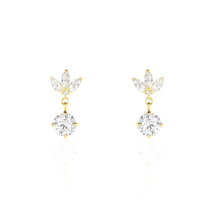 Boucles D'oreilles Pendantes Lavra Or Jaune Oxyde De Zirconium