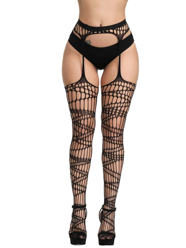 Hollow Out Fishnet Garter Tights