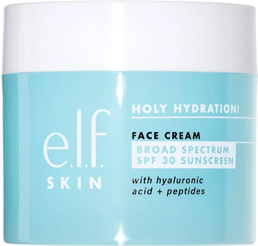 e.l.f. Holy Hydration! Face Cream, Broad Spectrum SPF 30 Sunscreen, Moisturizes & Softens Skin, Quick-Absorbing & Ultra-Hydrating, 1.8 Oz