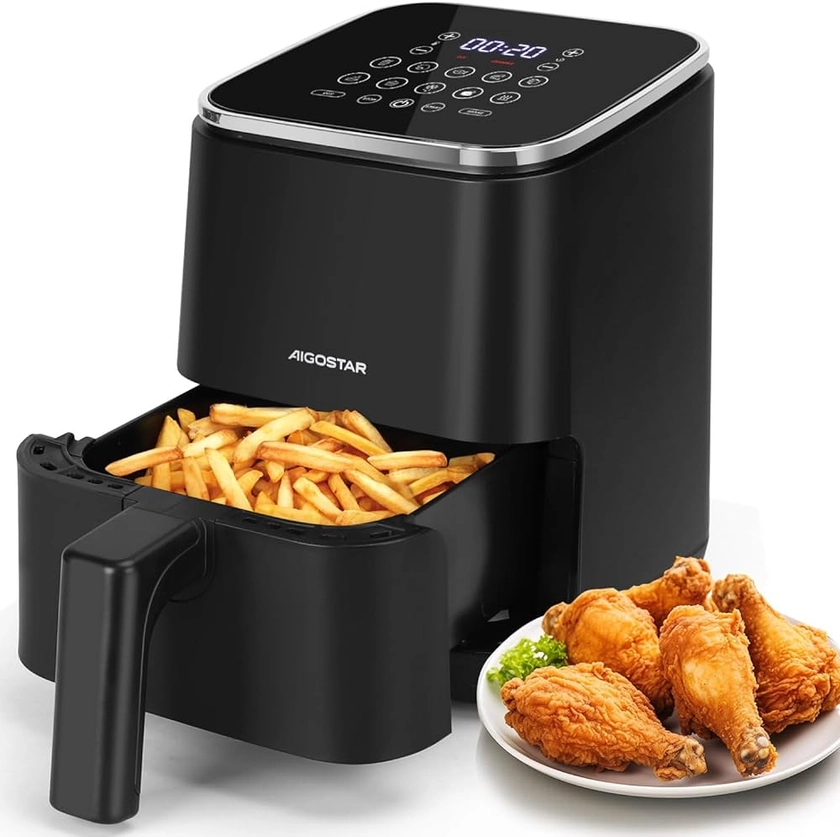 Aigostar Small Air Fryer with 8 Programs, 60 Min Timer, Max Temp 200°C Digital Air Fryers Oven with Rapid Air Circulation, Shake Reminder, Easy Clean, 2 Litre,1200W, Black - Dot 02J4X : Amazon.co.uk: Home & Kitchen