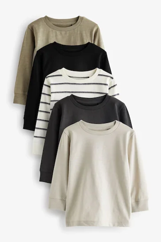 Black/White Plain Long Sleeve T-Shirts 5 Pack (3mths-7yrs)