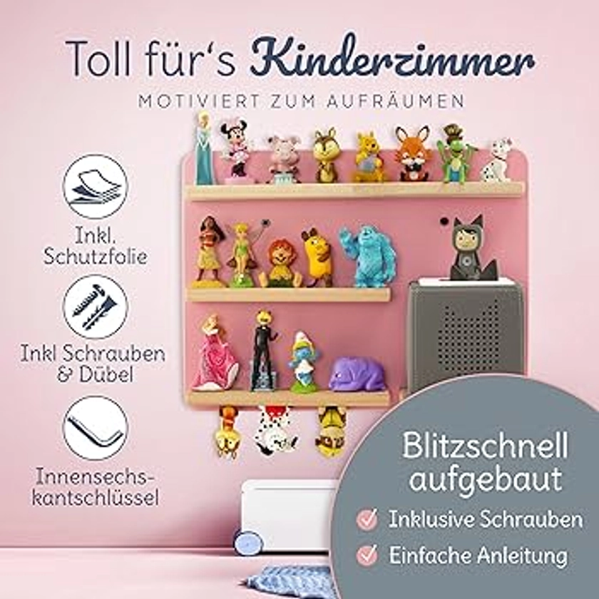 mahona Tonie Étagère compatible avec le rangement de figurines Toniebox & Tonie – Espace pour jusqu'à 27 figurines – Étagère Toniebox pour fille et garçon – Étagère murale pour chambre d'enfant –