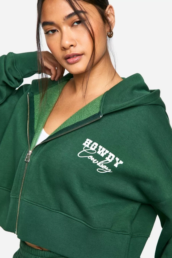 Sweat à capuche oversize zippé à slogan Howdy Cowboy