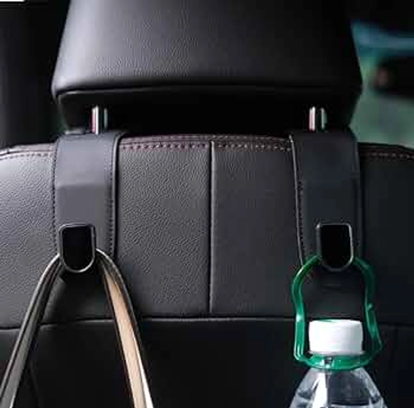 Qirc Auto Hooks, 2 Pcs Leather Car Storage Organiser Bag Hooks, Universal Car Back Seat Headrest Hanger for Hang Bag Handbag Grocery Bags (Black)