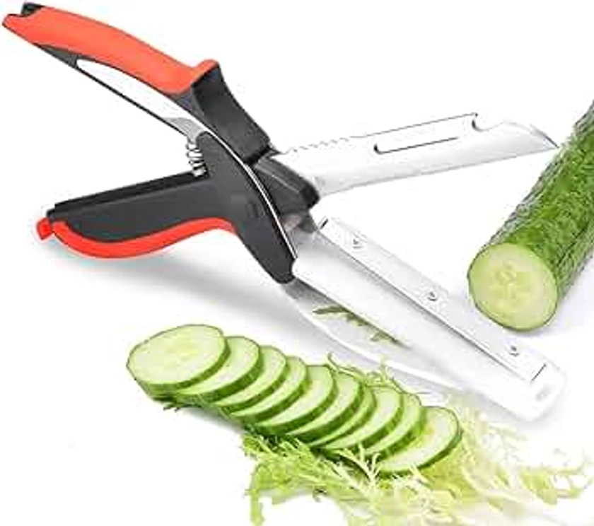 Vegetable Scissors,Food Cutter Choppers Meat Scissors Kitchen Shears,Quick Vegetable Slicer with Cutting Board Knife Kitchen Must Haves Chopping Scissors for Kitchen