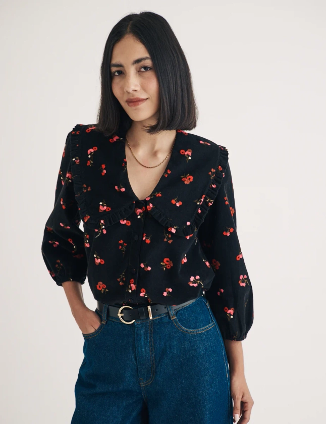 Black Ditsy Floral Cord Emmie Blouse