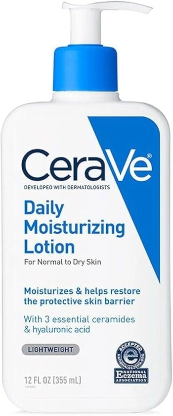 CeraVe Daily Moisturizing Lotion for Dry Skin | Body Lotion & Face Moisturizer with Hyaluronic Acid and Ceramides | Daily Moisturizer | Fragrance Free | Oil-Free | 12 Ounce