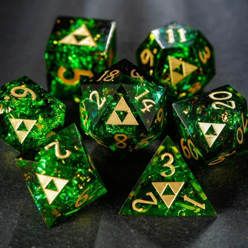 Dark Green Glitter Resin All Zelda Dice Set