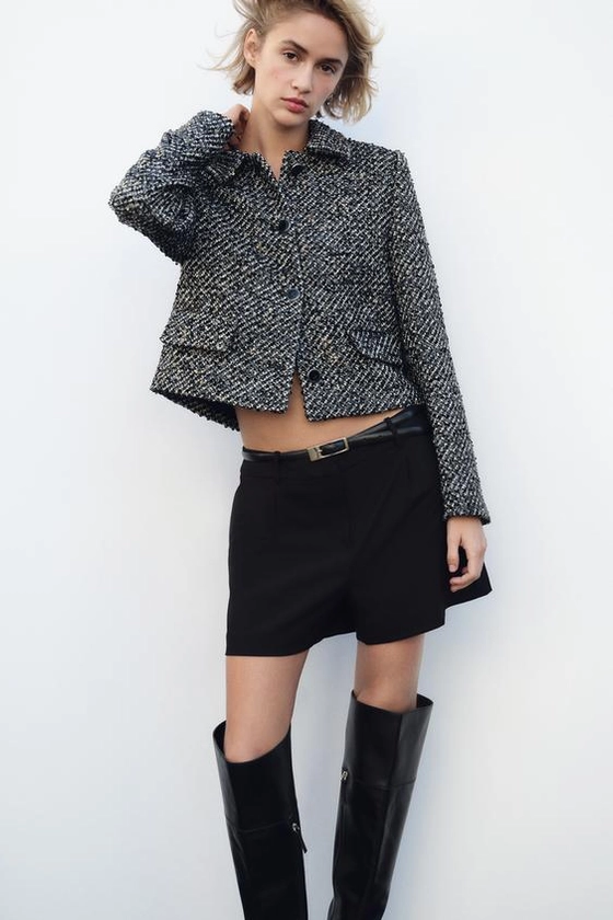 TEXTURED CROPPED SEQUIN BLAZER