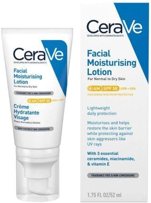 Amazon.com : CeraVe AM Facial Moisturising Lotion SPF50 52ml/1.75floz : Beauty & Personal Care