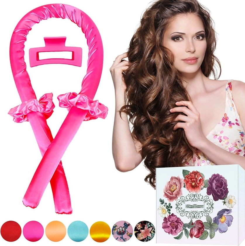 KAITION Bigoudis, boucles sans chaleur, bande de boucles sans chaleur pour des boucles de rêve pendant la nuit, bigoudis antidérapants en soie, kit de coiffure DIY pour cheveux longs. (Pink)