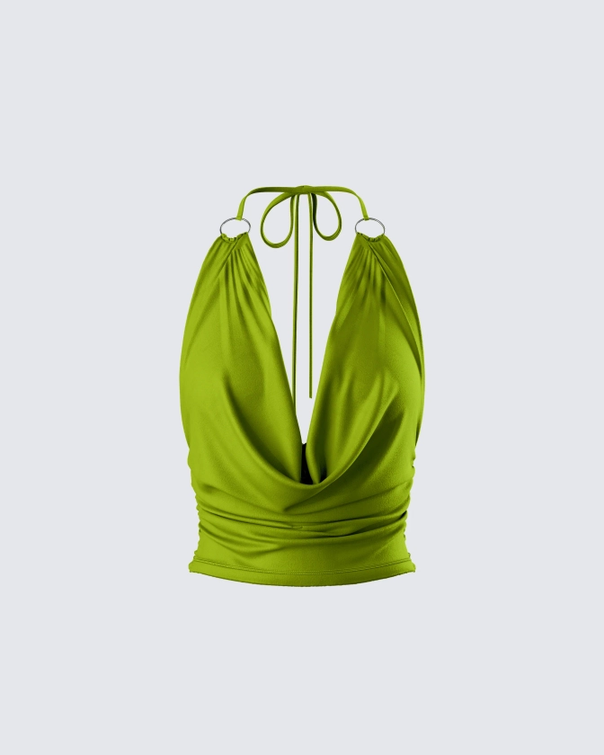 Didi Green Cowl Neck Halter Top