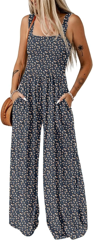 Amazon.com: Dokotoo Womens Casual Loose Overalls One Piece Sleeveless Jumpsuits for Women Stretchy Wide Leg Long Pant Rompers Jumpsuit with Pocket Printed 2024 Fashion Small Blue : Clothing, Shoes & Jewelry