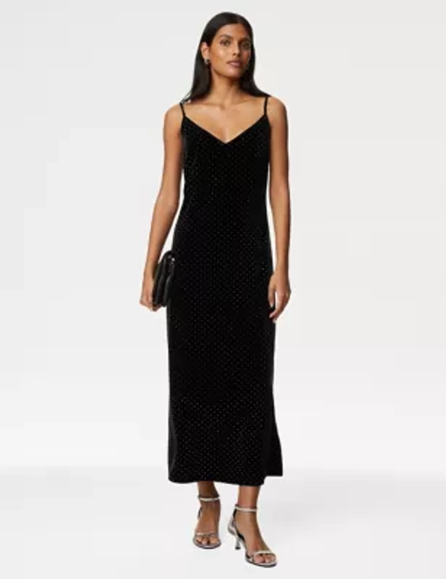 Velvet Studded V-Neck Midi Slip Dress | M&S Collection | M&S