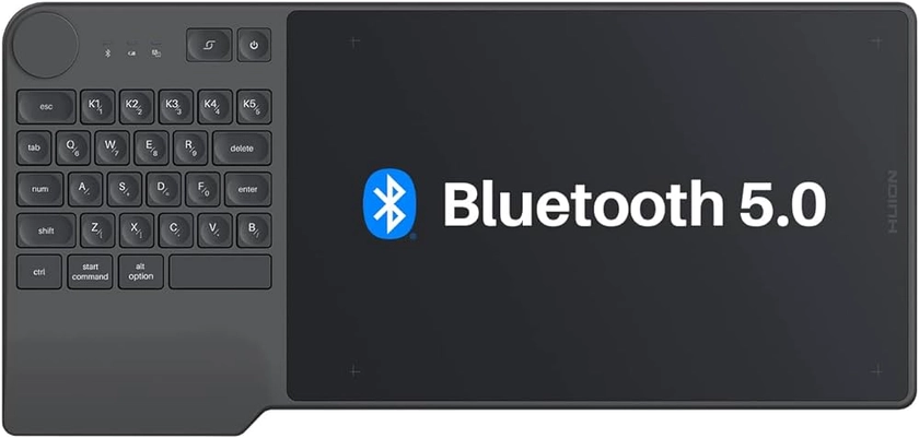 HUION Inspiroy Keydial KD200 Bluetooth 5.0 sans Fil Tablette Graphique (8.9x5.6 Pouces) avec Clavier Dial 5 Boutons de Raccourci, Stylet Passif pour PC/Mac/Android, pour Remote Learning